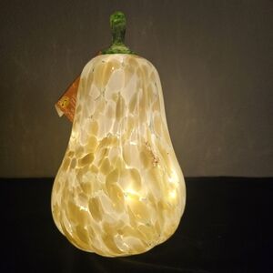 New Light Up White Glass Pumpkin Decor with Green Stem